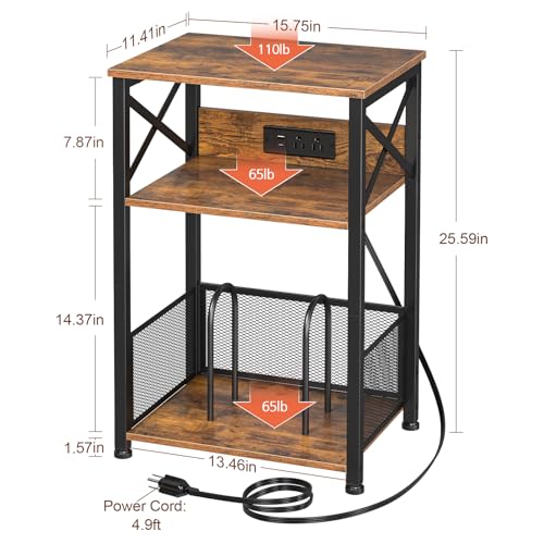 Record Player Stand with Charging Station & 3-Tier Vinyl Storage Table