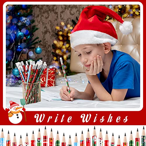48 Pcs Christmas Wooden Pencils with Erasers - 12 Styles Bulk Kids & Office Supplies