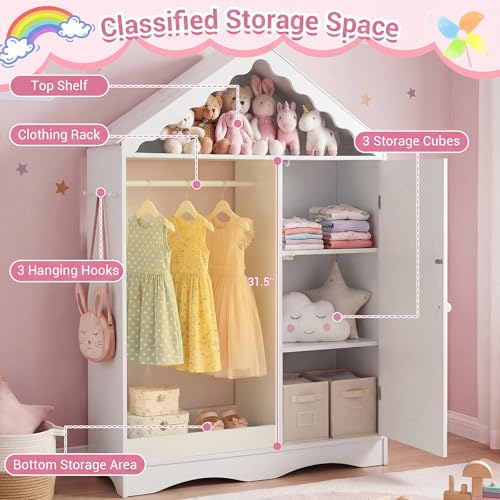 Kids Dress Up Wardrobe with Mirror and Hanging Rack - White House Closet