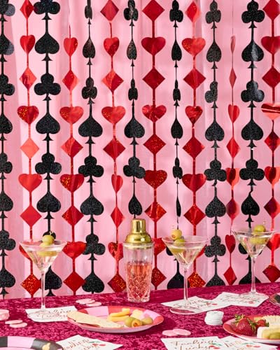 Casino Theme Foil Fringe Curtains - 2 Pack Red & Black Party Backdrop