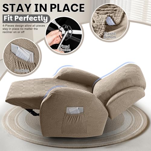 Stretch Recliner Chair Covers - 4-Piece Slipcover Set, Khaki