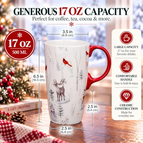 TZSSP 17oz Christmas Ceramic Coffee Mug with Lid - Winter Wildlife Holiday Gift