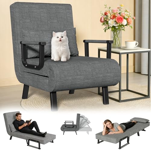 4-in-1 Convertible Sofa Bed, Adjustable Single Sleeper Chair with Pillow