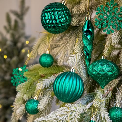 Emerald Green Christmas Tree Ornaments Set 50Pcs Shatterproof Holiday Decorations