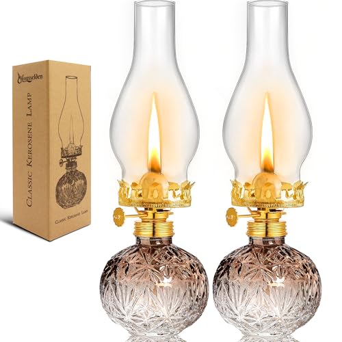 Vintage Kerosene Oil Lamps, Set of 2 - 11 Inch Glass Hurricane Lanterns