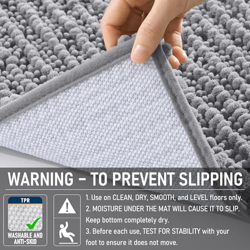 OLANLY Chenille Bathroom Rug 30x20 Soft Absorbent Non-Slip Bath Mat Grey