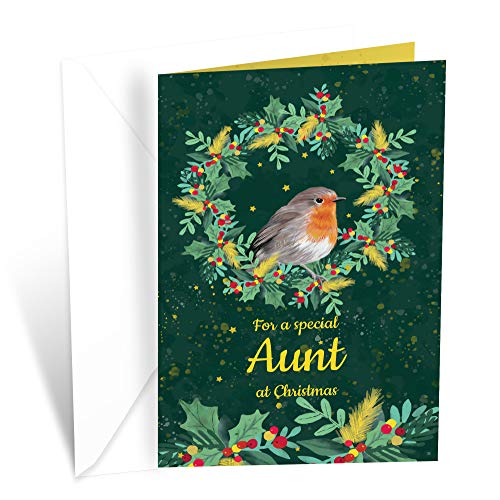 Aunt Christmas Card - Eco-Friendly Thick Card Stock with Premium Envelope, 5x7.75in