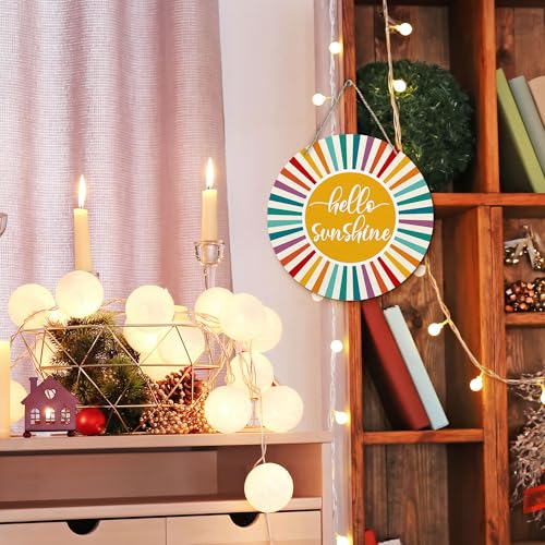 Boho Sunshine Round Wood Wall Sign, 12-Inch Mid-Century Sunray Door Plaque