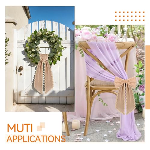 2 Pack Scalloped Wreath Sash Burlap Front Door Ribbon Bow for Porch