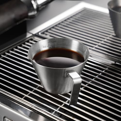 YARRAMATE 1pc Silver Stainless Steel Espresso Shot Cup 3.4oz/100ml with Dual Spouts