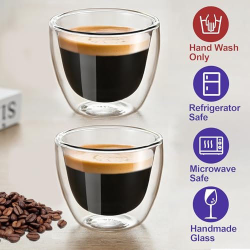 HomeyEra Double Wall Glass Espresso Cups Set of 2, 3oz Insulated Mugs