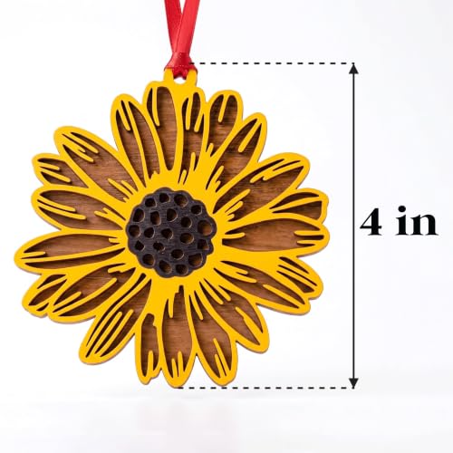 Wooden Sunflower Christmas Ornament - 4 Inch Festive Floral Decor