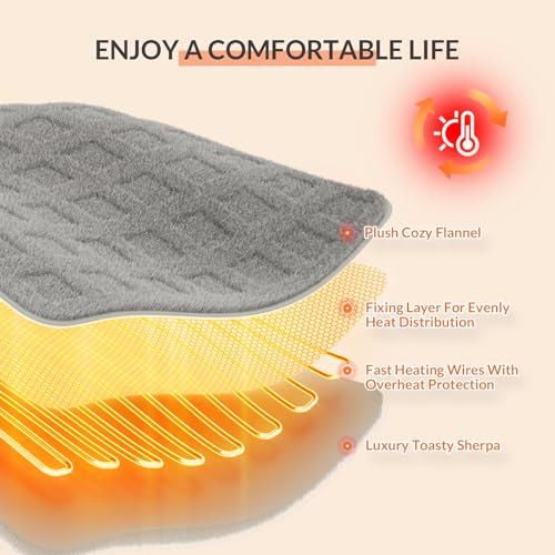HOMLYNS Grey Heated Throw Blanket with 5 Heat Settings & 3-Hour Timer