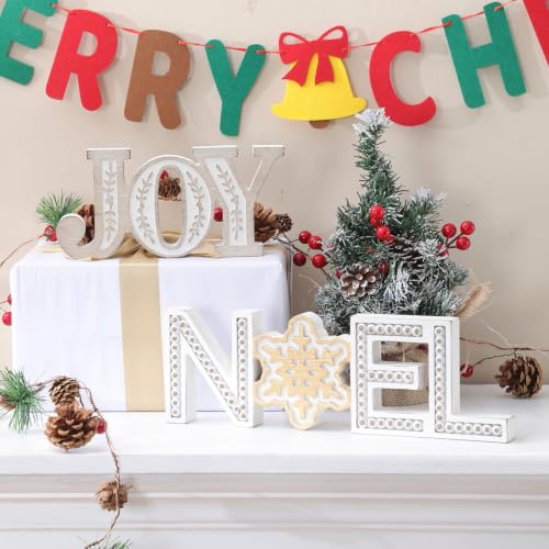 TRENDIN Joy Christmas Sign - Carved Rustic Wooden Decor, 9.3 x 4.3 inches, Multi