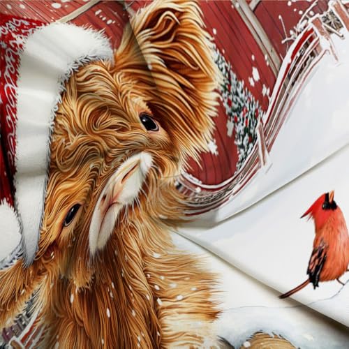 PZMPZM Highland Cow Christmas Shower Curtain 70x70 Inch Rustic Farmhouse Holiday