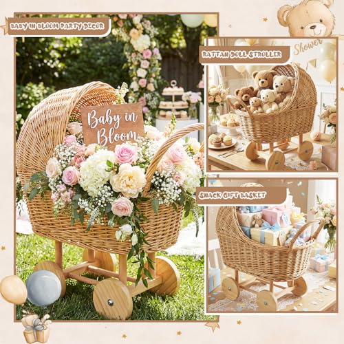 20-Inch Vintage Wicker Baby Carriage Basket for Floral Arrangements