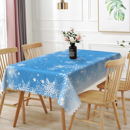 60x120in Winter Wonderland Blue White Snowflakes Tablecloth - Waterproof Polyester, Rectangular