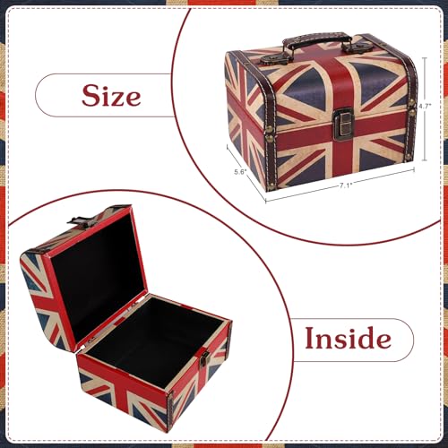 Vintage British Flag Wooden Treasure Chest Jewelry Keepsake Storage Box