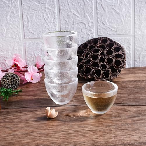Whitenesser Set of 6 Glass Sake Cups 2.32'' Textured Clear Small Tasting Glasses