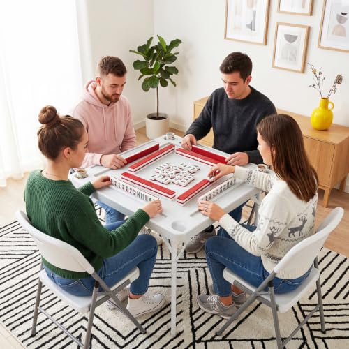 Garvee 35-Inch Folding Mahjong Table with Cup Holders & Trays for 4 Players