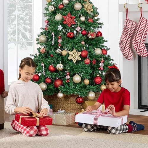 6ft Unlit Artificial Christmas Tree - Dense Hinged Pine Tree with Stand