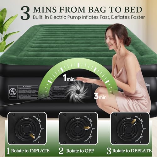 Queen Air Mattress with Built-in Pump, 18in Raised, 800 lb Capacity