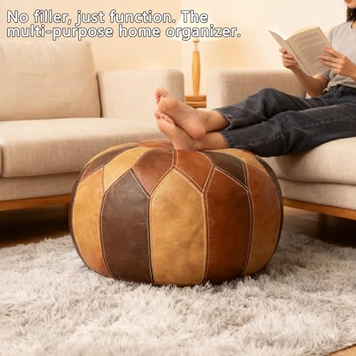 Moroccan Faux Leather Unstuffed Pouf Ottoman - Boho Storage Footrest
