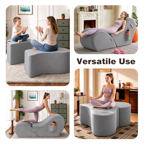Convertible Yoga Chaise Lounge & Heart-Shaped Ottoman, Ergonomic Stretching
