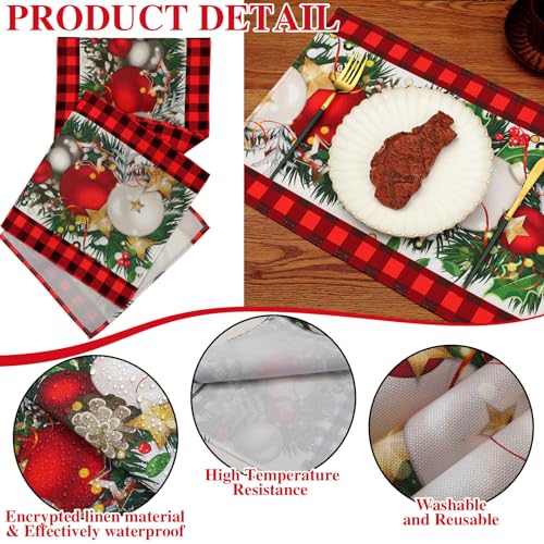 VitalCozy Christmas Buffalo Plaid Table Runner & 6 Placemats Set - Holiday Decor