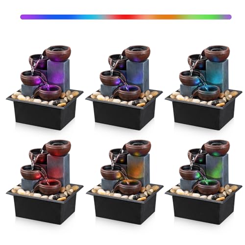 4-Tier Tabletop Indoor Waterfall Fountain with LED Light & River Rocks