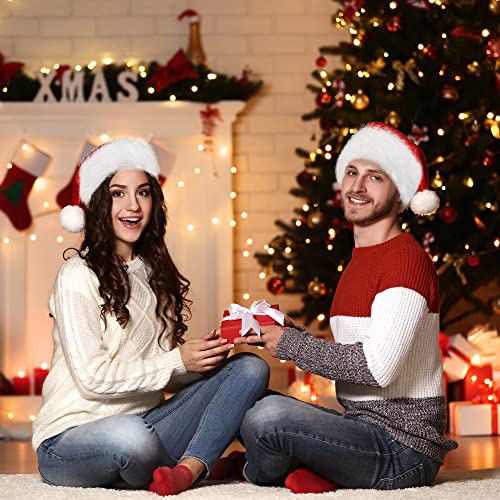 LINAYE 3 Pack Christmas Santa Hats for Adults & Kids Extra Thick Fluffy Holiday Costume Accessory