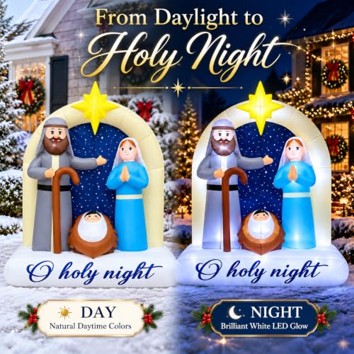 6ft Christmas Inflatable Nativity Scene with Built-In LED Lights - Outdoor/Indoor Decor, Includes Built-In Blower (Mowholm, Yellow Variant)
