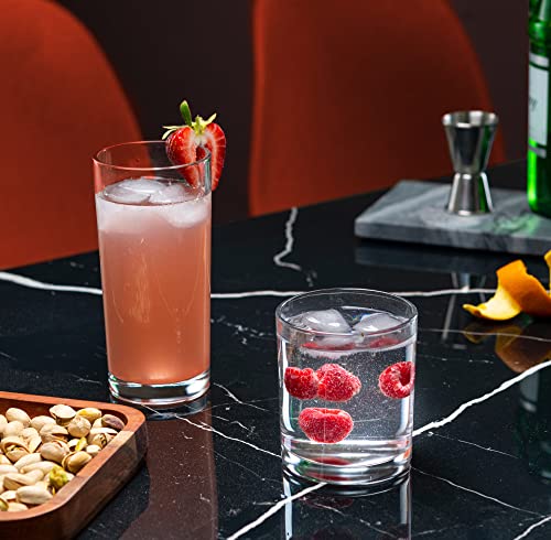 8-Piece Everyday Drinking Glass Set - 4 Tall Highball & 4 Short Rocks Cups