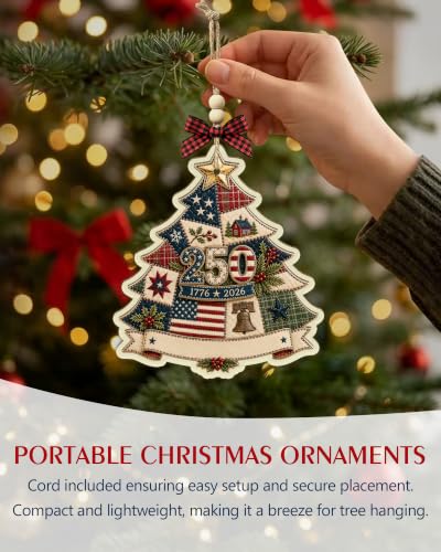 LIAOVEN 4pc Personalized USA 250th Anniversary Wooden Christmas Ornaments - Patriotic Decor
