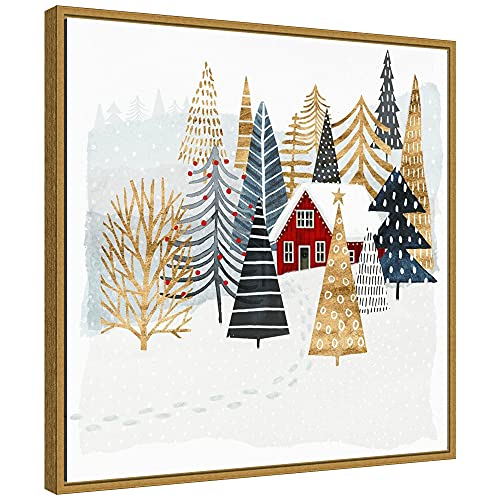 Amanti Art 22x22 Framed Canvas Wall Art Holiday Chalet I Tree (Sylvie Gold Frame)