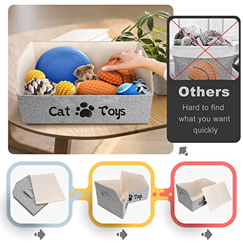 Large Collapsible Cat Toy Bin - Sturdy Linen Pet Toy Storage Basket