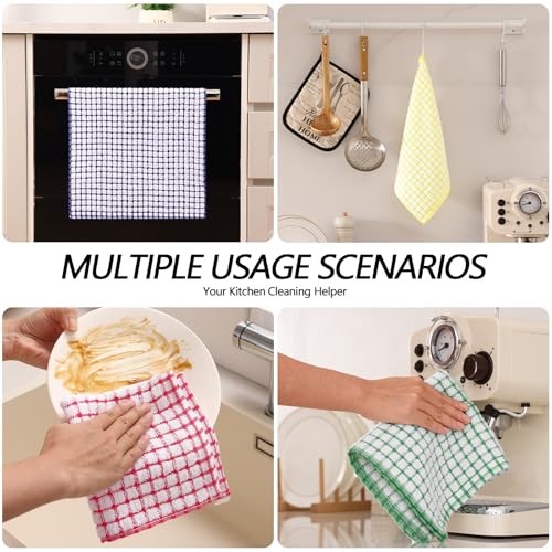 8-Piece Cotton Kitchen Towels and Dishcloths Set, Absorbent Plaid Design