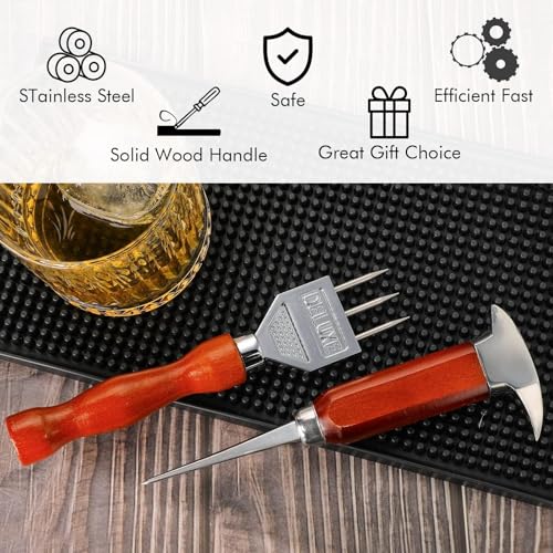 SuproBarware 2-Piece Japanese Style Stainless Steel Ice Pick & Crusher Set - 7.24 & 6.8 Inch, Wooden Handle for Bars & Home Use