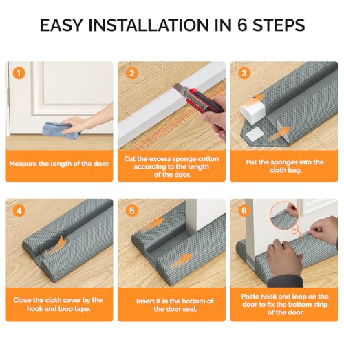 Adjustable Under Door Draft Stopper - Fits 24"-30" Doors, Grey Noise Blocker