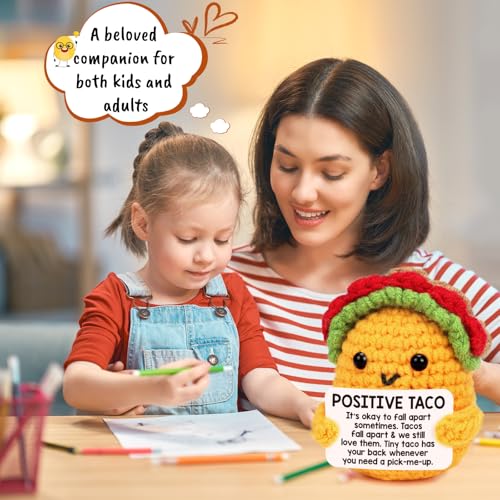 Mini Crochet Taco Gift with Positive Affirmation Card for Stress Relief