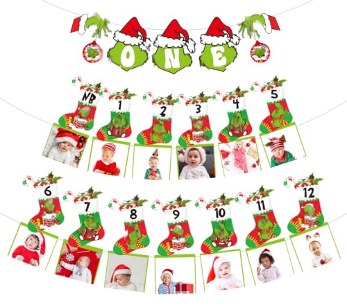 First Christmas Baby Photo Banner & Milestone Cards - Holiday Baby Decorations
