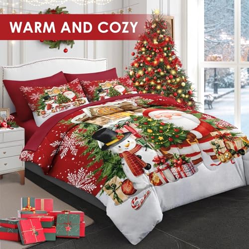Full Christmas Comforter Set with Sheets - 7 Pieces, Red Bedding by WeCozy