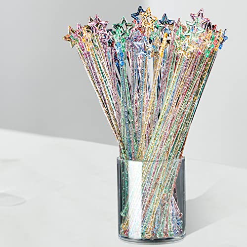 Mudder 100 Pcs Glittery Mixed Color Halloween Star Swizzle Sticks, 9.1 Inch Drinking Stirrer