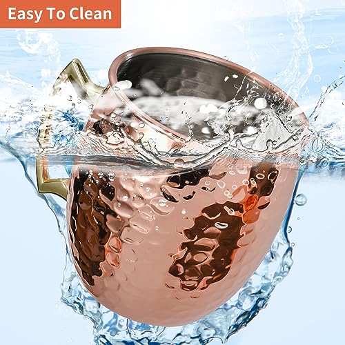 Hammered Copper Moscow Mule Mugs - 16oz Stainless Steel Set of 4