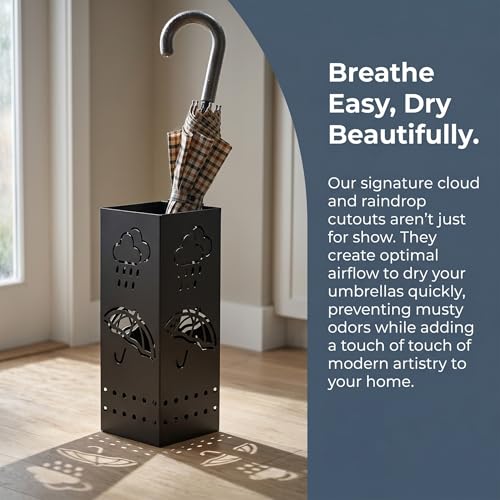 Square Metal Umbrella Stand for Entryway - Rustproof Storage Holder, 17-inch