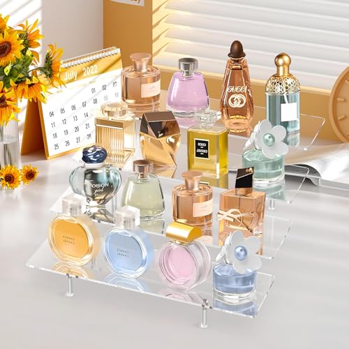 4-Tier Acrylic Display Riser Stand for Collectibles, Perfume, and Cupcakes