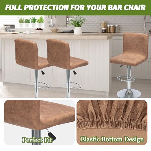 Stretch Bar Stool Covers Set of 4 - Light Brown Faux Leather