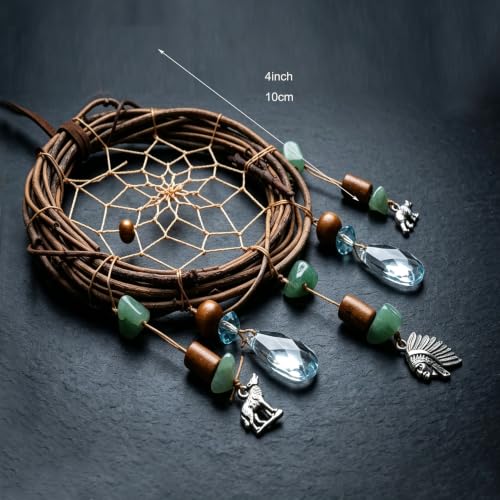 Natural Rattan Dream Catcher with Wolf and Bear Pendants, Boho Wall Decor