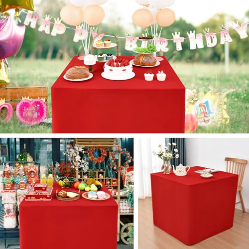 Nacuci Red 34x34 Inch Square Fitted Tablecloth for Indoor & Outdoor Events