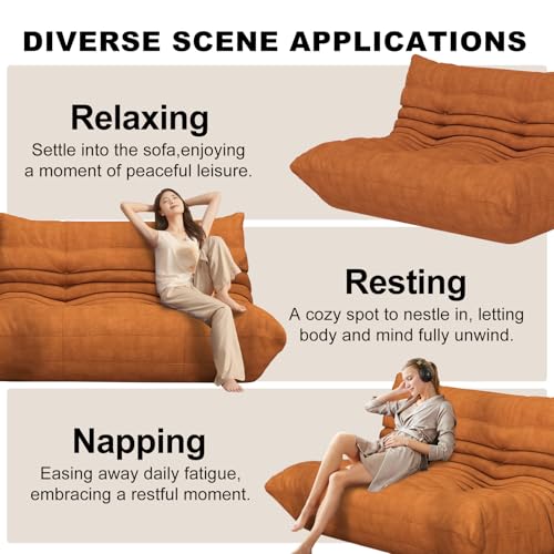 Full Foam Loveseat Bean Bag Sofa, Waterproof Floor Couch - Dark Orange